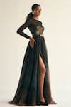 Buy_Cedar & Pine_Black Organza Embellished Sequin Round Jupiter Bodice Gown _Online_at_Aza_Fashions