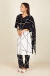 Shop_Banana Labs_Black Cotton V-neck Friction Hand Block Print Kurta Pant Set _at_Aza_Fashions