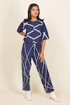 Buy_Banana Labs_Blue Cotton Round Neck Hand Block Print Top And Pant Set _Online_at_Aza_Fashions