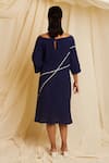 Shop_Banana Labs_Blue Cotton Round Neck Strike Hand Block Print Dress _at_Aza_Fashions