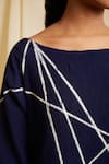 Shop_Banana Labs_Blue Cotton Round Neck Strike Hand Block Print Dress _Online_at_Aza_Fashions