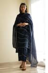 Buy_Banana Labs_Blue Cotton Round Neck Abstract Wave Print Kurta Pant Set _at_Aza_Fashions