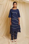 Buy_Banana Labs_Blue Cotton Round Neck Abstract Wave Print Kurta Pant Set _Online_at_Aza_Fashions