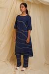 Shop_Banana Labs_Blue Cotton Round Neck Abstract Wave Print Kurta Pant Set _Online_at_Aza_Fashions