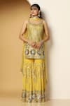 Buy_MeenaGurnam_Yellow Georgette Embroidery Sequin Deep Round Metallic Fleur Kurta Sharara Set _at_Aza_Fashions