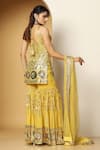 Shop_MeenaGurnam_Yellow Georgette Embroidery Sequin Deep Round Metallic Fleur Kurta Sharara Set _at_Aza_Fashions