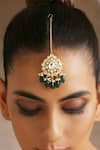 SWABHIMANN_Green Moissanite Polki Tear Drop Shaped Maangtikka _Online_at_Aza_Fashions