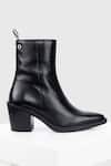 Shop_OROH_Black Plain Alava Block Heel Ankle Boots_at_Aza_Fashions