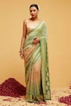 Buy_Suruchi Parakh_Green Georgette Woven Bandhani Saree With Running Blouse _at_Aza_Fashions