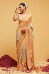 Buy_Suruchi Parakh_Orange Georgette Woven Bandhani Checkered Banarasi Saree With Running Blouse _at_Aza_Fashions