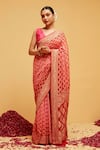 Buy_suruchi parakh_Red Georgette Woven Bandhani Leaf Banarasi Saree With Running Blouse_at_Aza_Fashions