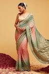suruchi parakh_Green Georgette Woven Bandhani Geometric Banarasi Saree With Running Blouse_Online_at_Aza_Fashions