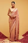 Buy_Suruchi Parakh_Maroon Georgette Woven Bandhani Mughal Banarasi Saree With Running Blouse _at_Aza_Fashions