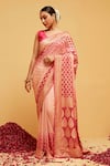 Buy_Suruchi Parakh_Pink Georgette Woven Bandhani Paisley Banarasi Saree With Running Blouse _at_Aza_Fashions