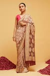 Buy_Suruchi Parakh_Brown Georgette Woven Bandhani Diamond Banarasi Saree With Running Blouse _at_Aza_Fashions