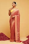 Suruchi Parakh_Red Georgette Woven Bandhani Floral Vine Banarasi Saree With Running Blouse _Online_at_Aza_Fashions