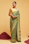 Buy_Suruchi Parakh_Green Georgette Woven Bandhani Bloom Banarasi Saree With Running Blouse _at_Aza_Fashions