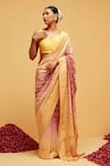 Buy_Suruchi Parakh_Yellow Georgette Woven Bandhani Checkered Banarasi Saree With Running Blouse _at_Aza_Fashions