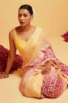 Buy_Suruchi Parakh_Yellow Georgette Woven Bandhani Checkered Banarasi Saree With Running Blouse _Online_at_Aza_Fashions