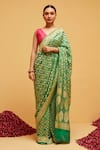 Buy_Suruchi Parakh_Green Georgette Woven Bandhani Diamond Banarasi Saree With Running Blouse _at_Aza_Fashions