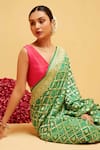 Shop_Suruchi Parakh_Green Georgette Woven Bandhani Diamond Banarasi Saree With Running Blouse _Online_at_Aza_Fashions