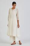 Lajjoo C_Ivory Chanderi Embroidery Ditsy Fleur Round Neck Binti Kurta With Palazzo _Online_at_Aza_Fashions