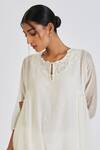 Shop_Lajjoo C_Ivory Chanderi Embroidery Ditsy Fleur Round Neck Binti Kurta With Palazzo _Online_at_Aza_Fashions