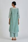 Shop_Lajjoo C_Blue Chanderi Embroidery Fleur Round Neck Binti Kurta With Palazzo _at_Aza_Fashions