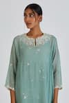 Lajjoo C_Blue Chanderi Embroidery Fleur Round Neck Binti Kurta With Palazzo _Online_at_Aza_Fashions