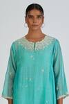 Shop_Lajjoo C_Blue Chanderi Embroidery Floral Round Neck Binti Kurta With Palazzo _Online_at_Aza_Fashions