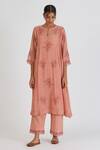 Buy_Lajjoo C_Pink Chanderi Print Dots Round Madhu Floret Resham Embroidered Kurta With Pant _at_Aza_Fashions