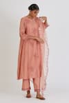 Shop_Lajjoo C_Pink Chanderi Print Dots Round Madhu Floret Resham Embroidered Kurta With Pant _Online_at_Aza_Fashions