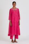 Buy_Lajjoo C_Pink Chanderi Embroidery Chintz Bl Round Neck Binti Bloom Kurta With Palazzo _at_Aza_Fashions