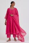 Buy_Lajjoo C_Pink Chanderi Embroidery Chintz Bl Round Neck Binti Bloom Kurta With Palazzo _Online_at_Aza_Fashions