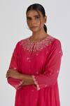 Shop_Lajjoo C_Pink Chanderi Embroidery Chintz Bl Round Neck Binti Bloom Kurta With Palazzo _Online_at_Aza_Fashions