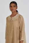 Lajjoo C_Beige Chanderi Embroidery Fleur Round Neck Binti Ditsy Daisy Kurta With Palazzo _Online_at_Aza_Fashions