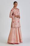 Buy_Lajjoo C_Pink Silk Embroidery Phool Round Neck Zulekha Kurta With Sharara _at_Aza_Fashions