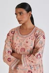 Lajjoo C_Pink Silk Embroidery Phool Round Neck Zulekha Kurta With Sharara _Online_at_Aza_Fashions