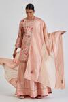 Lajjoo C_Pink Silk Embroidery Phool Round Neck Zulekha Kurta With Sharara _at_Aza_Fashions