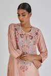 Buy_Lajjoo C_Pink Silk Embroidery Parsi Floral Round Neck Tvisha Yoke Kurta With Palazzo _Online_at_Aza_Fashions