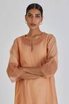 Lajjoo C_Peach Chanderi Print Dots Round Najma Resham Embroidered Kurta With Palazzo _Online_at_Aza_Fashions