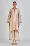 Lajjoo C_Ivory Silk Embroidery Chintz Blossom Round Neck Revti Kurta With Palazzo _Online_at_Aza_Fashions