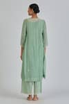 Shop_Lajjoo C_Green Chanderi Embroidery Florid Round Neck Binti Kurta With Palazzo _at_Aza_Fashions