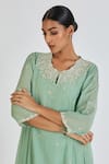 Buy_Lajjoo C_Green Chanderi Embroidery Florid Round Neck Binti Kurta With Palazzo _Online_at_Aza_Fashions