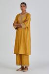 Buy_Lajjoo C_Yellow Silk Embroidery Paisley Round Kashida Zardozi Yoke Kurta With Palazzo _at_Aza_Fashions
