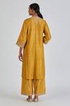 Shop_Lajjoo C_Yellow Silk Embroidery Paisley Round Kashida Zardozi Yoke Kurta With Palazzo _at_Aza_Fashions