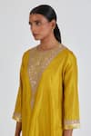 Lajjoo C_Yellow Silk Embroidery Zardozi Round Amisha Mughal Fleur Kurta With Palazzo _Online_at_Aza_Fashions