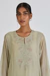 Buy_Lajjoo C_Green Chanderi Embroidery Filigree Round Neck Fiza Yoke Kurta With Palazzo _Online_at_Aza_Fashions