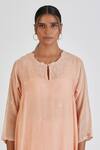 Lajjoo C_Peach Chanderi Embroidery Florence Round Neck Binti Kurta With Palazzo _Online_at_Aza_Fashions