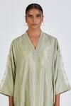 Lajjoo C_Green Silk Embroidered Resham Raised Neck Srija Floral Kurta With Pant _Online_at_Aza_Fashions